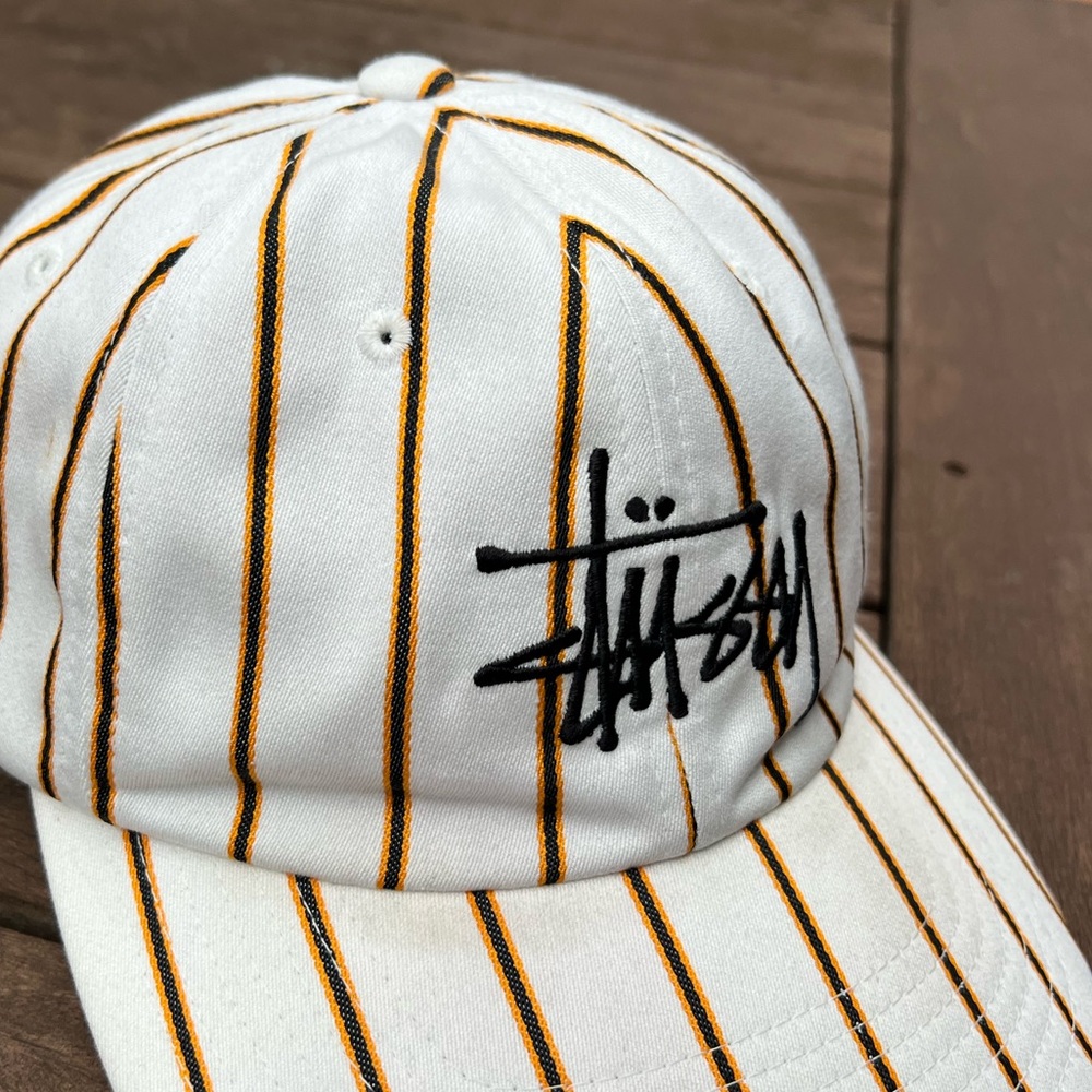 Stussy White and Brown Striped Cap